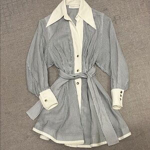 Zimmermann Black and White Striped Mini Dress with Contrast Collar